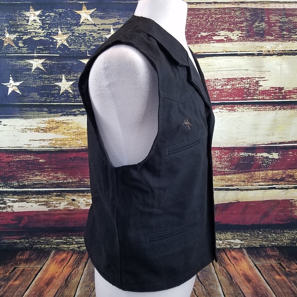 WYOMING TRADERS MENS BLACK BRONCO CANVAS VEST - Picture 6 of 8